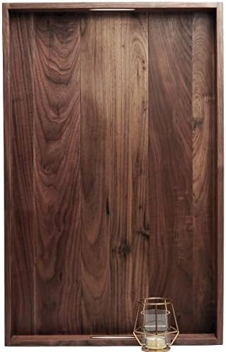 28"x 18" Extra Large Rectangle Black Walnut Wood Ottoman Tray