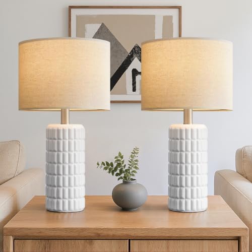 Seealle 23" Ceramic Table Lamps Set of 2, Lamps for Bedroom, Light White