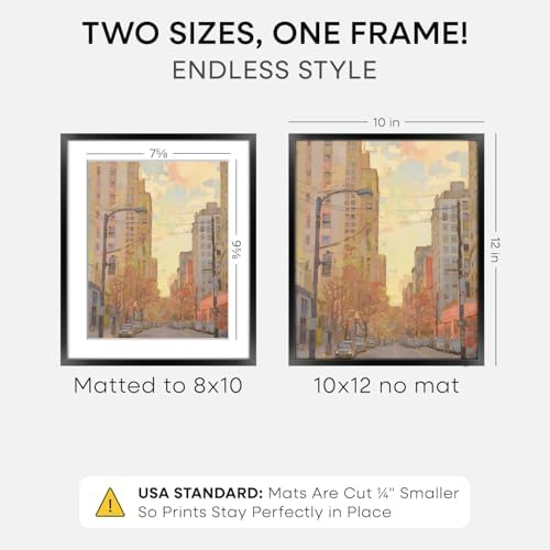 Homeforia 10x12 Black Picture Frame, High-End Metal, 8x10 Mat, Glass