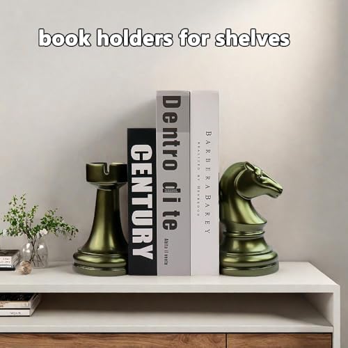 jinhuoba Decorative Bookends Chess Bookends, Aeneous Heavy Book Ends Stopper, Modern Book Ends for Shelves Office Home Desk Bookrack, 7"(L) x4(W) x7(H), 1Pair/2Piece