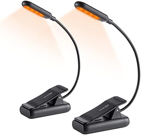 VAVOFO Amber Rechargeable Book Lights, Blue Light Blocking Reading Lights, 7 LEDs Eye Care 9 Colors 9 Brightness Clip On for Bookworms with Power Indicator Lasting 70h (2-Pack, Black)