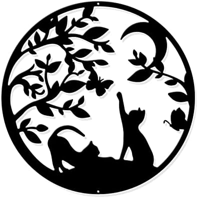 NBEADS Cats Metal Wall Art Decor, Black Wall Hanging Decor Silhouette Wall Art for Home Bedroom Living Room Bathroom Kitchen Office Garden Hotel Wall Decoration, 11-4/5" in Diameter