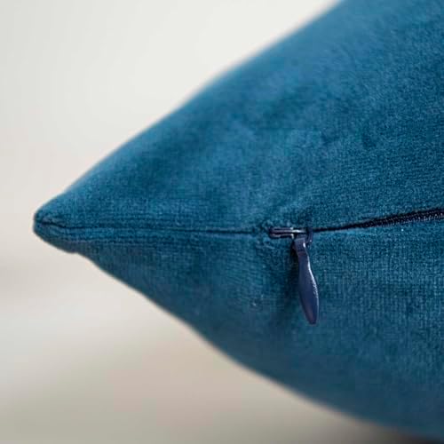 Light Navy Decorative Velvet Throw Pillow Covers 14x14 inch Set of 2 with Zipper Luxury Soft Solid Square Cushion Covers Case for Sofa Couch Bed Living Room