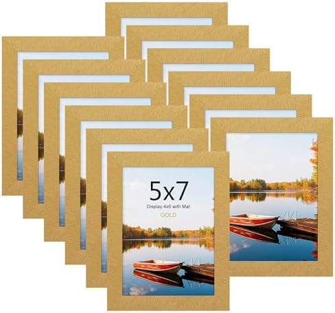 Picrit 5x7 Picture Frame Set of 12, Modern Gallery Wall Frames, Gold