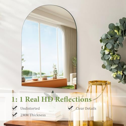 Arched Bathroom Mirror for Wall, 16 x 12 in Small Arched Wall Mirror | High Clear No Distortion Real Glass Decorative Arch Mirror for Bathroom, Vanity, Living Room, Bedroom, Entryway, Home Decor