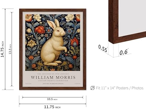 Poster Master William Morris Poster - White Rabbit Print - Flower Art - Animal Artwork - Floral Design - Bunny Illustration - Great Office or Bedroom Decor - 11x14 Brown Framed