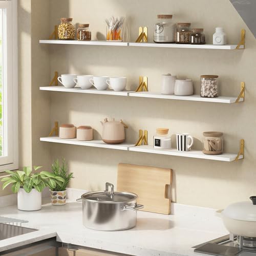 YGEOMER 23.6in Floating Shelves for Wall Home Decor, Wood, White, Set of 6