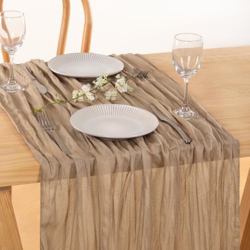 12 Pack Nude Cheesecloth Table Runner 10ft Boho Gauze Taupe Home Decor