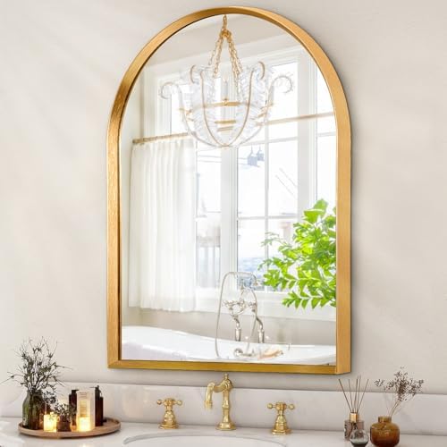Arch Bathroom Wall Mirror Gold Vanity Metal Frame Mirrors Home Decor for Bedroom, Entryway, Living Room 20"x16"