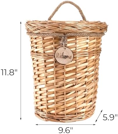 Hiceeden Wicker Hanging Wall Basket, Woven Front Door Flower Basket, Flat Hanging Storage Basket Wall Decor for Home, Garden, Pantry, Farmhouse