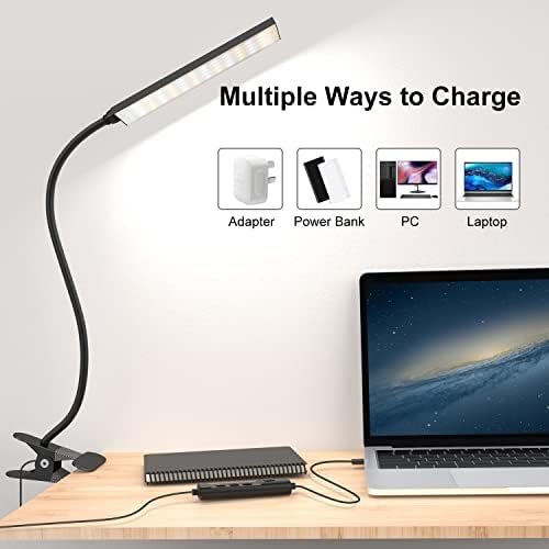 RAOYI LED Desk Lamp, 5W USB Clip on Light Eye-Caring Reading Clamp Table Lamp with 48 LEDs Flexible Neck, 3 Color Modes and 14 Brightness Levels for Office Bedroom Study (Black)