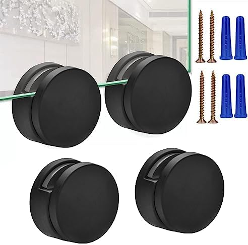 Black Frameless Mirror Mounting Hardware Kit Zinc Alloy Mirror Holders Mirror Mounting Brackets Glass Clips Clamps Bathroom Mirrors Supporting Sheet Fits for 3-5mm Thick Glass (4 Pack)