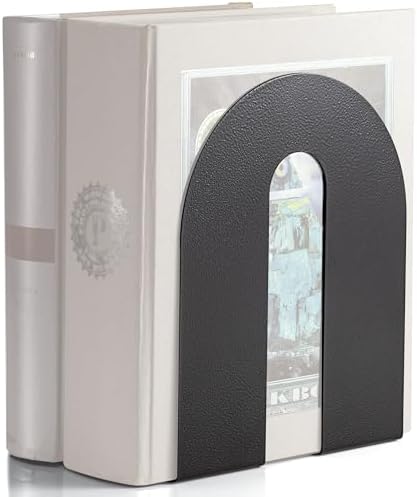 Officemate Heavy Weighted Metal Bookends Set of 2, 10-Inch Steel Book Ends for Shelves, Non-Skid Base Book Supports for Books, Binders, and Office Organization, Black