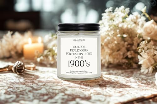 Cedar Crate Market - Funny Birthday Candle - Born in the 1900's, Funny Birthday Gift, Buttercream Vanilla Cake Scented Candle, Soy Wax, Unique Gift for Women, Men, Friends, Coworkers, Milestone