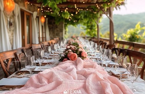 FEXIA Pink Cheesecloth Table Runner Fall Wedding Baby Shower Decor