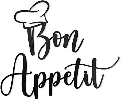 Vivegate Bon Appetit Metal Wall Decor - 17"X14" Black Modern Cute Bon Appetit with hat Metal Wall Art For Hanging kitchen signs wall decor