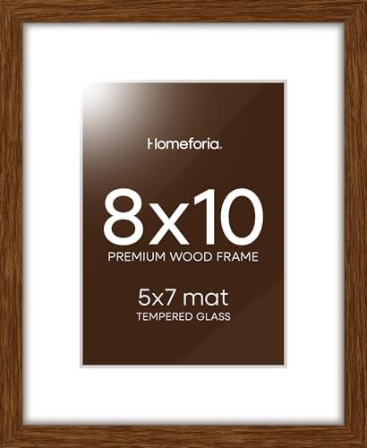 Homeforia 8x10 Brown Oak Picture Frame, High-End Wood, 5x7 Mat, Glass
