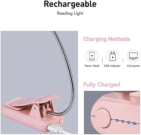 VAVOFO Rechargeable Book Light, Blue Light Blocking, Amber 1600K Clip On Reading Light, Eye Care 7 LEDs Kids Book Light for Reading in Bed with Power Indicator for Bookworms (Pink)