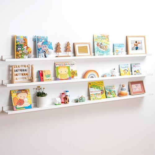 Axeman Picture Ledge Shelf, 72 Inch White Floating Shelves Set of 3