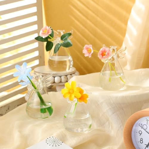 10 Pcs Angel Design Glass Vases, Clear Hanging Flower Vase Bulk | Guardian Angel Figurine Decor, Wedding Centerpieces for Tables, Terrarium Plant Holder, Garden Ornaments Greenery Display