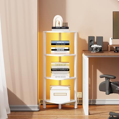 TUTOTAK Corner Shelf, 4-Tier Corner Bookshelf for Small Space