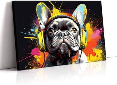 French Bulldog Canvas Wall Art Dog Wall Decor Animal Painting Prints Graffiti Pet Picture Modern Artwork for Living Room Bedroom Home Office Decor Framed(Gog-2,20.00"x30.00")