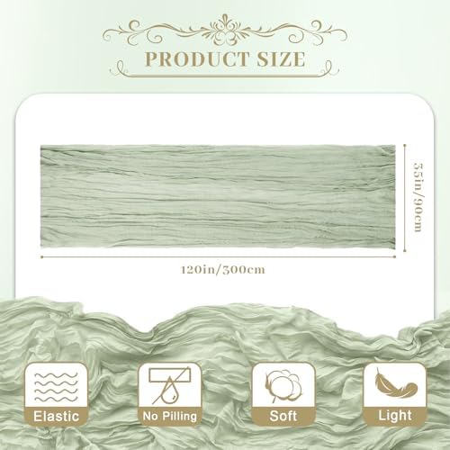 Le courant 6pcs 10Ft Cheesecloth Table Runner, Rustic Boho Gauze Cheese Cloth Runner Table Runner for Weddings Bridal Baby Shower Birthday Holiday Parties Home Decor, Sage Green