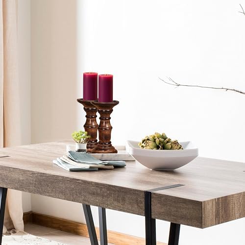 Candle Holders Set of 2 (6" Height)_Burnt Finish,Pillar Candle Holder in Mango Real Wood,Decorative Candle Holders for Table Centerpiece, Wedding, Party, Home Décor, Spa, Farmhouse, Gifting
