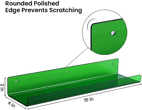 upsimples 4 Pcs 15" Acrylic Shelves for Wall Decor and Display, Green