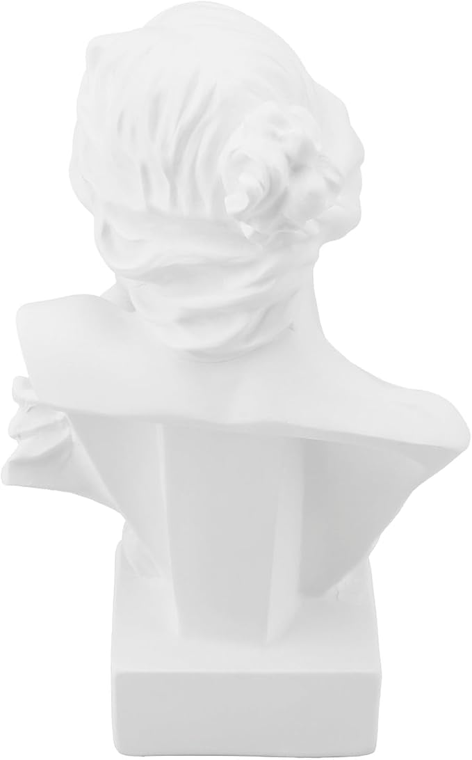 6" Greek Statue of Musical Goddess, White Resin Lyre Player Sculpture