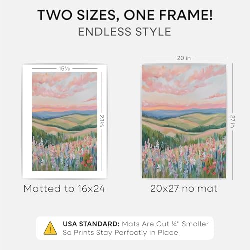 Homeforia 20x27 Silver Picture Frame, High-End Metal, 16x24 Mat, Glass