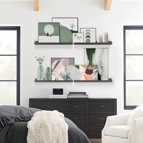 24 Inch Black Floating Picture Ledge Shelf, Photo Wall Shelves with Lip