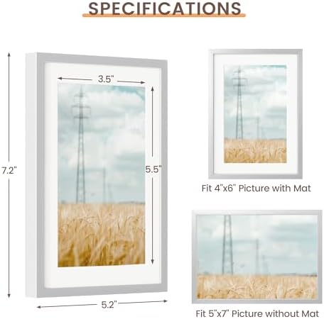Fun Memories 5x7 Metal Picture Frame - 5 x 7 Aluminum Photo Frames with 4x6 Removable Mat- Ideal for Wall or Tabletop Display - Wall Hook Hanging Hardware Included (Silver, 1 Pack)