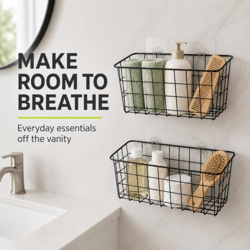 ZUSHALLMY 4 Pack Wire Baskets for Wall, No Drill Adhesive Kitchen Storage