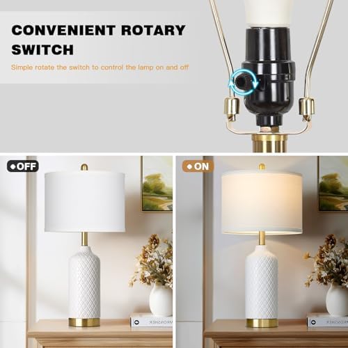 26“ White Ceramic Table Lamps for Living Room, Modern Ceramic Lamps Set of 2, Tall Bedside Lamp for Nightstand, Classic Farmhouse Bedroom Lamp for Desk Side End Table Home Decor