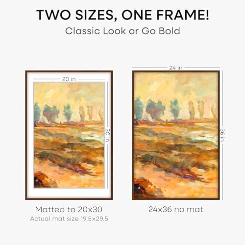 Homeforia 24x36 Brown Oak Poster Frame, High-End Wood, 20x30 Mat, Glass