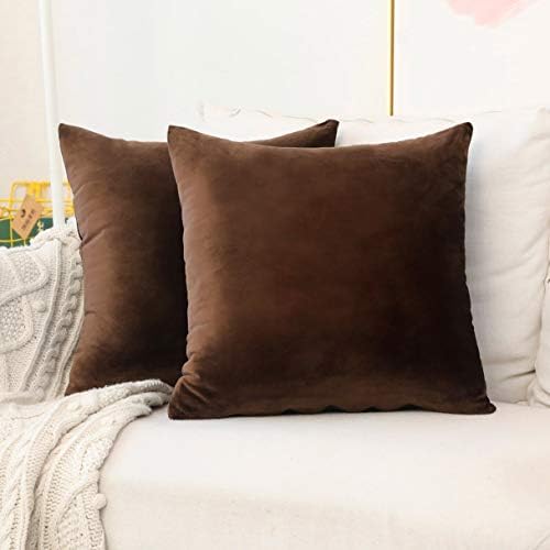 Home Brilliant Pillow Covers 18x18 Velvet Decorative Throw Pillows for Sofa Couch Bench, Set of 2, 18 x 18, Brown Inches(30x50cm), Brown