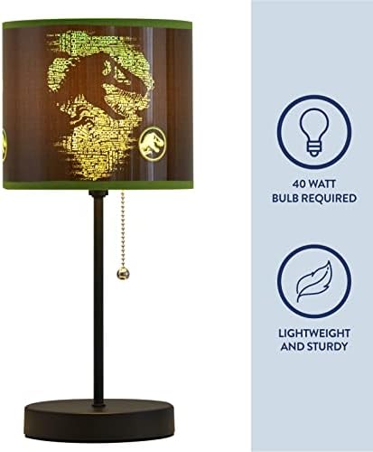 Jurassic World Stick Table Kids Lamp, with Pull Chain, Themed Printed Decorative Shade,Metal