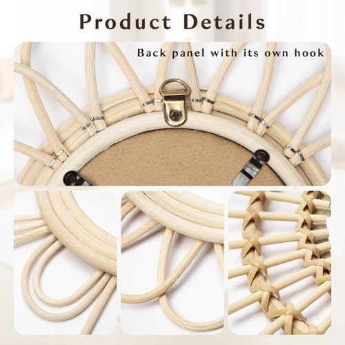 Briful Beige Wall Mirrors Decor Set of 3 Wooden Round Wall Mirrors Wall-Mounted Sunburst Mirrors Hanging Wall Art for Living Room Home Indoor Bedroom Decor