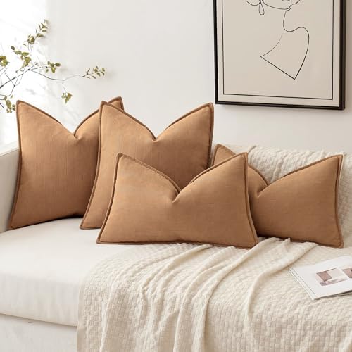 MIULEE Pack of 2 Camel Decorative Chenille Pillow Covers 18x18 Inch