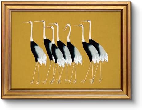 WHASAYART Gold Framed Vintage Wall Art for Living Room, Animals Painting Prints Shelf Decor for Kitchen, Aesthetic Bedroom Wall Art Decor, Gifts for Friends or Family Seven Cranes 12"x16"