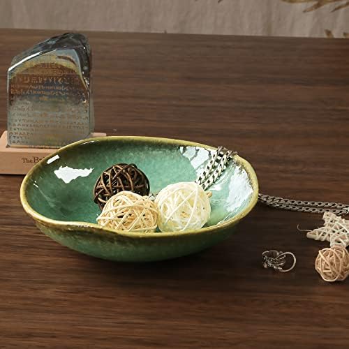 8" Green Ceramic Decorative Bowl, Reactive Glaze Stoneware