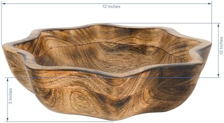 Natural Wooden Tray, Serving Bowl for Salad, Veggies and Fruits, Large Deep Tray for Family, Party (Octagonal Bowl)