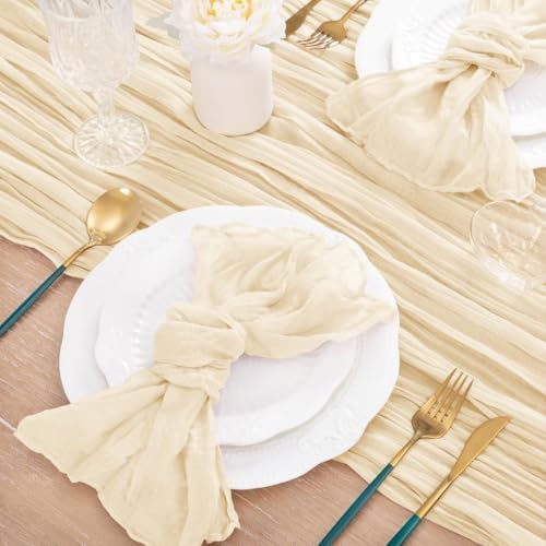 3 Pack Beige Cheesecloth Table Runner 10ft Boho Rustic Gauze Runner