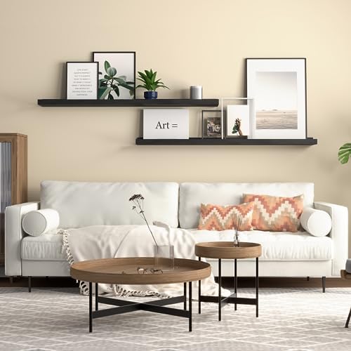 Boswillon Floating Shelves Set of 2, Long Wall Shelf with Lip, 36in, Black