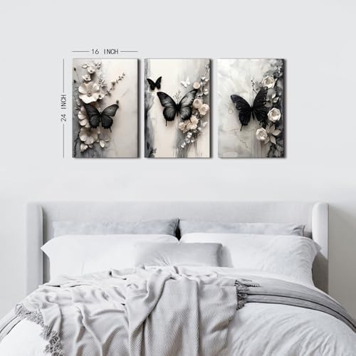 Butterfly Pictures Wall Decor Abstract Flowers and Butterflies Canvas Painting Prints for Bedroom Natural Insect Pictures Posters Contemporary Minimalist Artwork for Living Room Office Home 16x24"