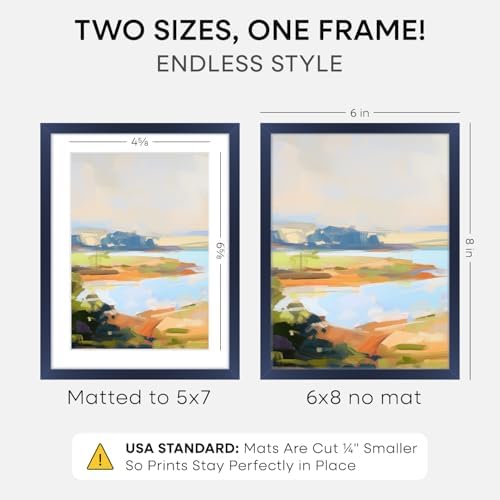Homeforia 6x8 Blue Picture Frame, High-End Metal, 5x7 Mat, Glass