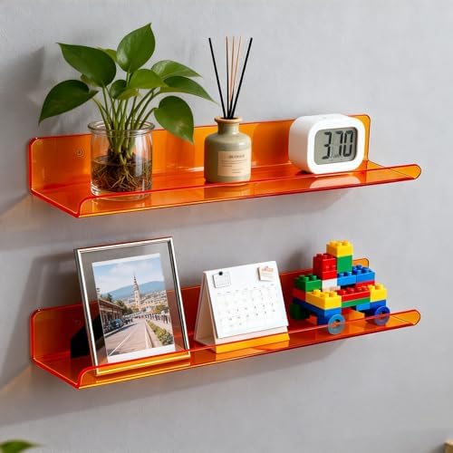ROYALITA 2-Pack Acrylic Shelves Wall Mounted, 17 Inch Display Shelves
