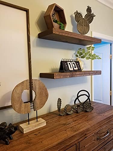 joelsantiques x2-36 Inch Wooden Floating Shelves for Wall -36x6x2 in -Made of Natural Wood - Long Heavy Duty Rustic Wall Shelves for Bedroom - Laundry Floating Storage, Kitchen Shelf -Medium Brow