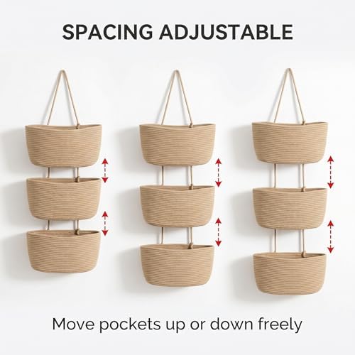 Hanging Basket, Over Door Organizer, 3 -Tier Wall Basket with Hooks